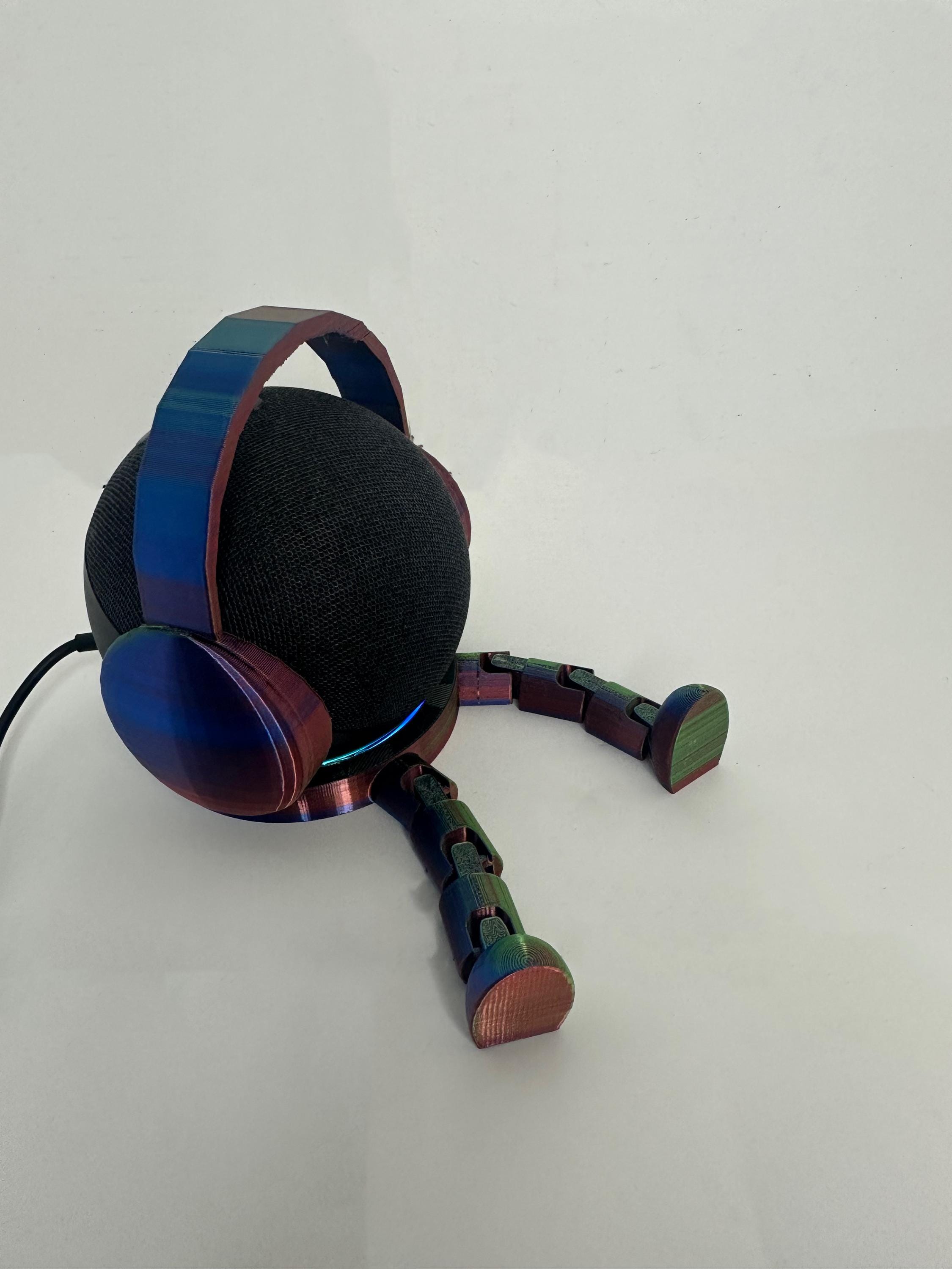 Echo stand with legs and headphones