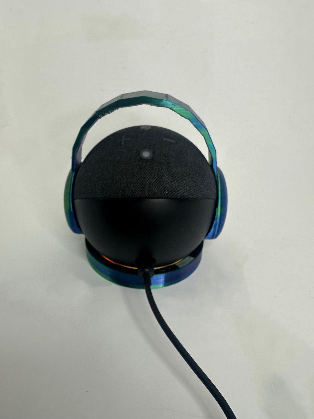 Echo stand with legs and headphones