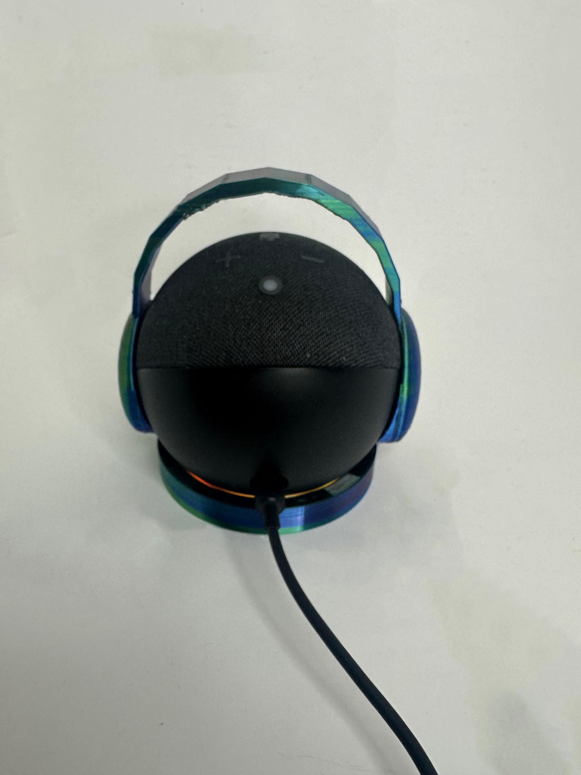 Echo stand with legs and headphones