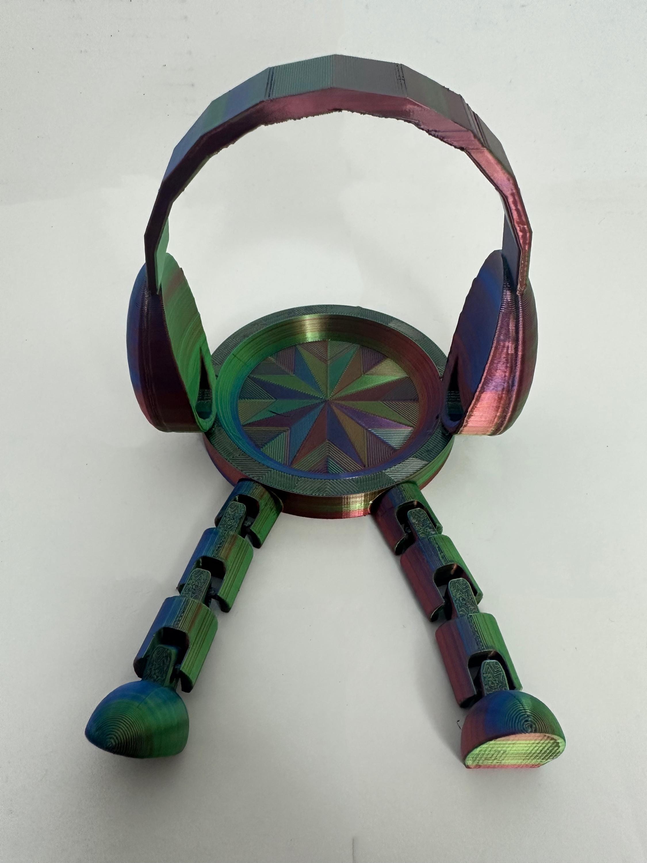 Echo stand with legs and headphones