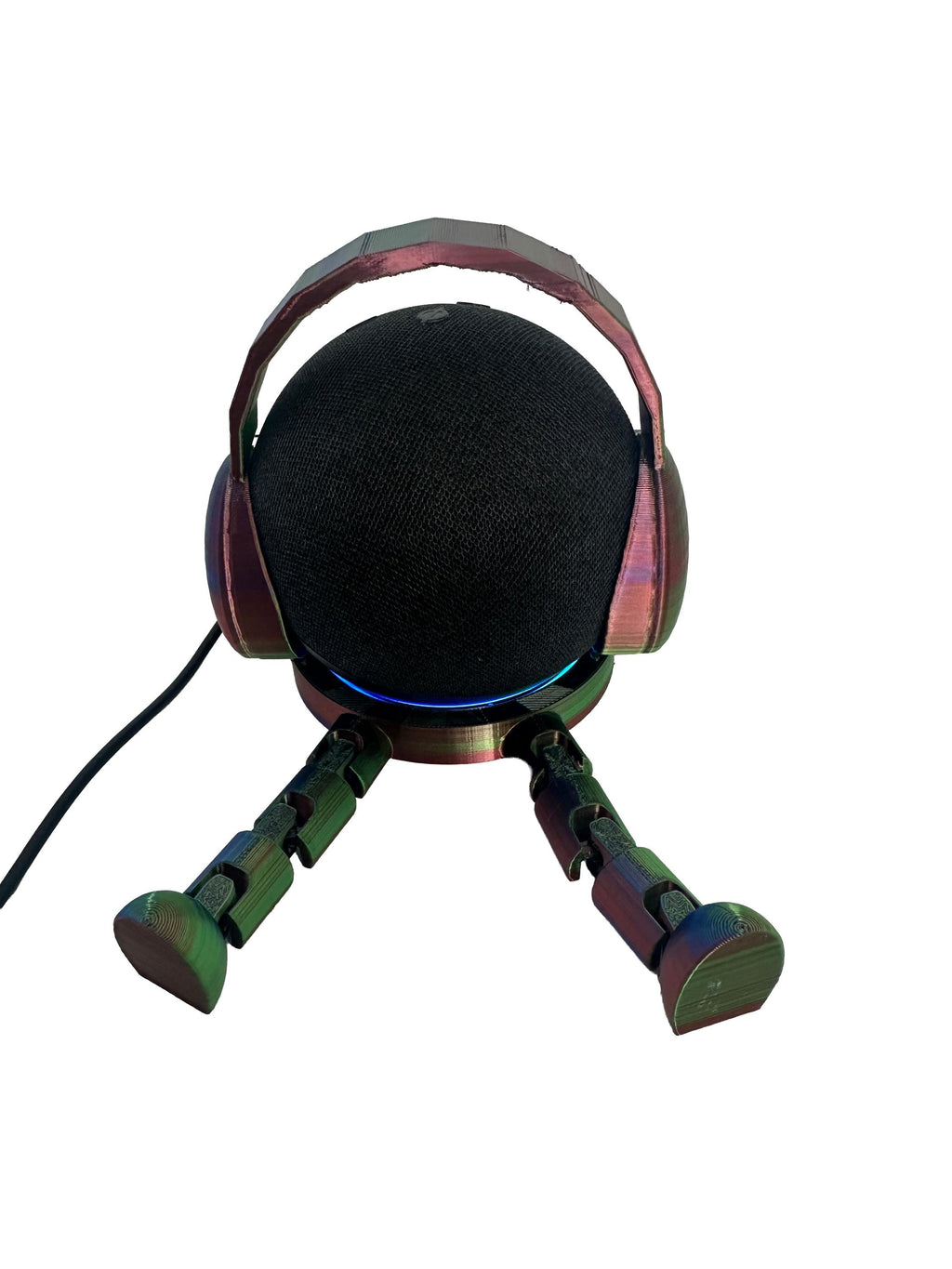 Echo stand with legs and headphones
